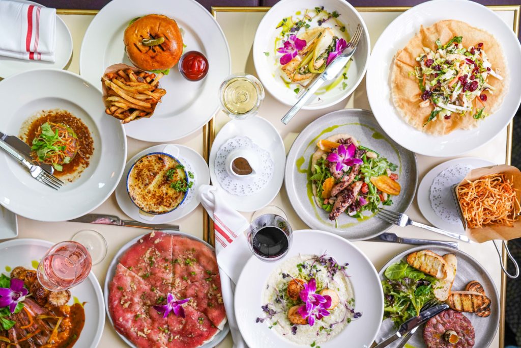 Top view of lunch spread at Brasserie Cognac at Hotel 48LEX in New York City